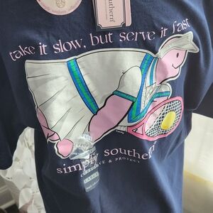 Simply Southern Navy Tennis Turtle Graphic T-Shirt Womens Size Large NWT